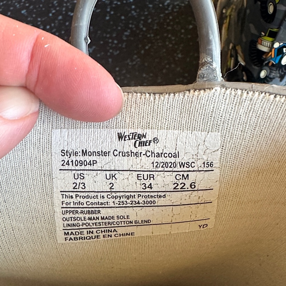 Western Chief Gray Rain Boots with Blue & Yellow Monster Truck Print - Picture 3 of 4